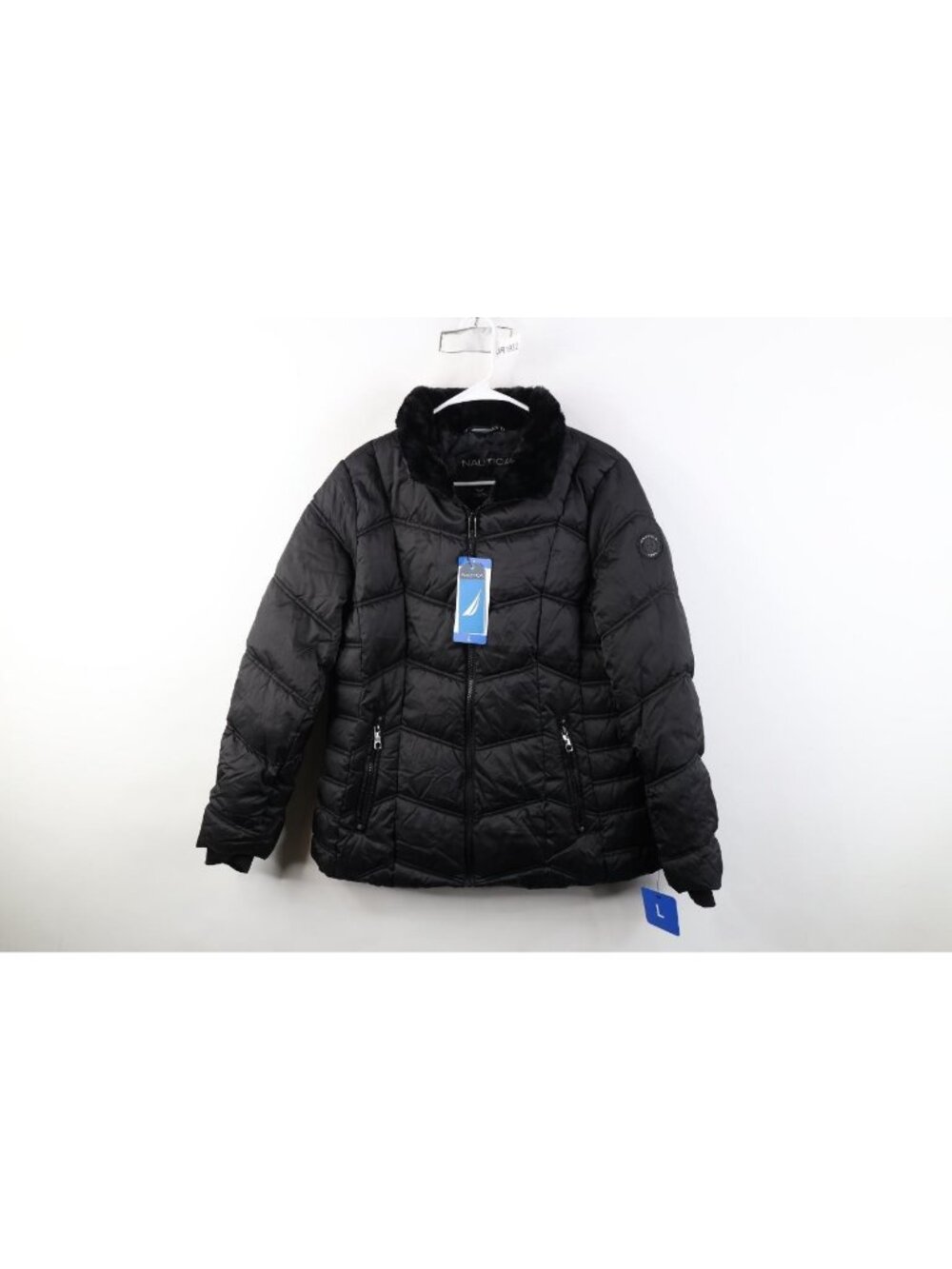 Deadstock Vtg Y2K Nautica Womens Large Spell Out Full Zip Puffer Jacket Black